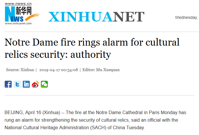 Incendie Notre Dame médias chinois 
